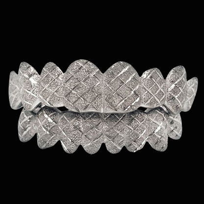 925 Solid Sterling Silver 18K White Gold Plated Dust + Diamond Cut Grillz