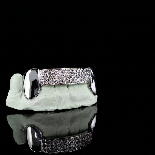 CUSTOM THREE ROW DIAMOND BAR GOLD GRILLZ