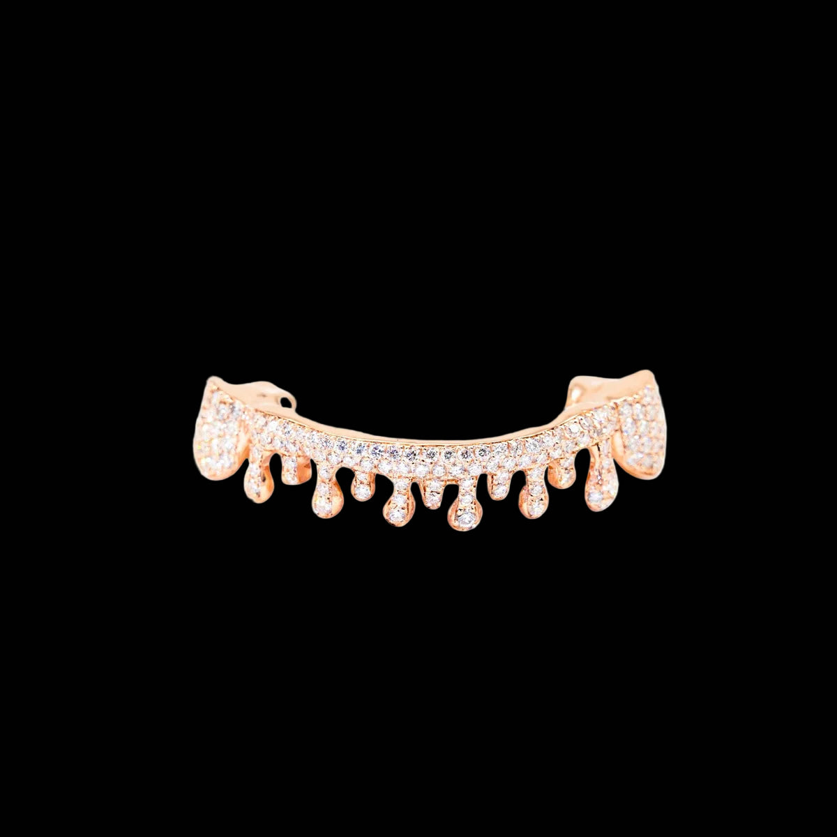 Custom Two Row Diamond Bar Drip Grillz with Diamond Ends - Natural Diamonds
