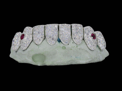 Ruby Stone Fang VVS Moissanite Diamond Grillz
