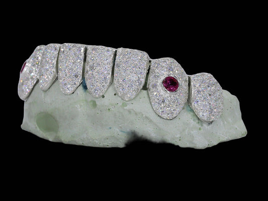 Ruby Stone Fang VVS Moissanite Diamond Grillz