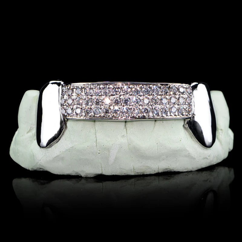 CUSTOM THREE ROW DIAMOND BAR GOLD GRILLZ