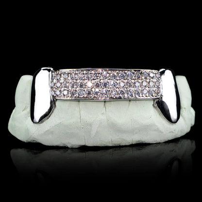 CUSTOM THREE ROW DIAMOND BAR GOLD GRILLZ