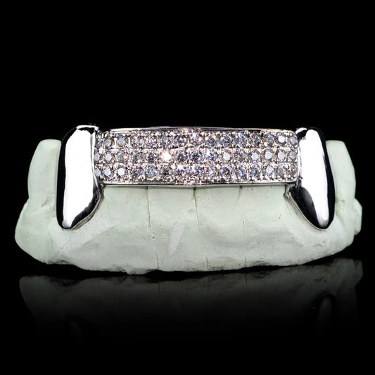 CUSTOM THREE ROW DIAMOND BAR GOLD GRILLZ