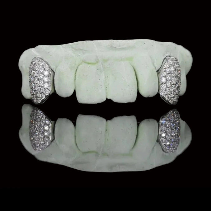 Dual-row diamond top and bottom fang grillz set for custom fit