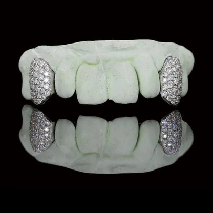Dual-row diamond top and bottom fang grillz set for custom fit