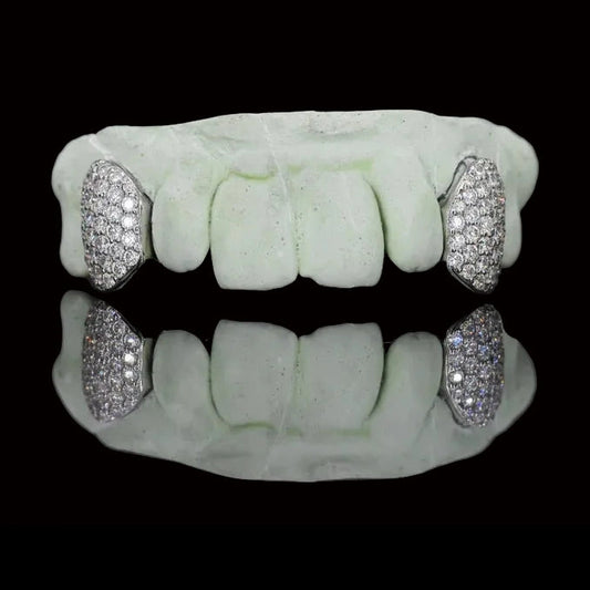 Dual-row diamond top and bottom fang grillz set for custom fit