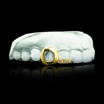 Open Face Heart with Iced Tip Double Cap Gold Grillz