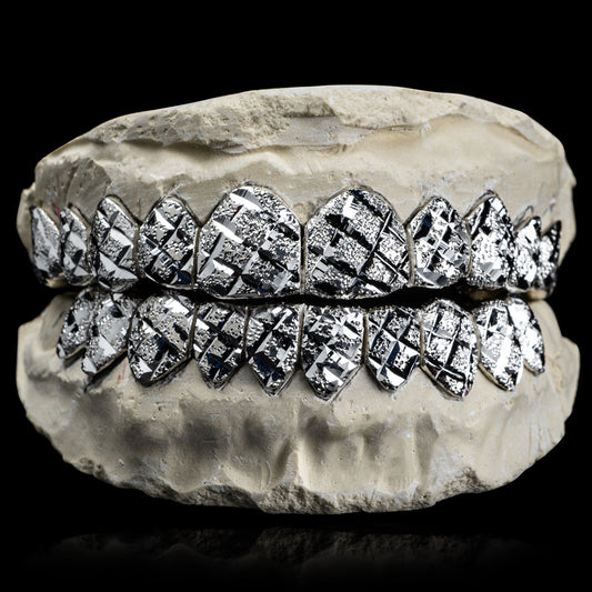 Sterling Silver Diamond Cut Grillz with Diamond Dust Accents