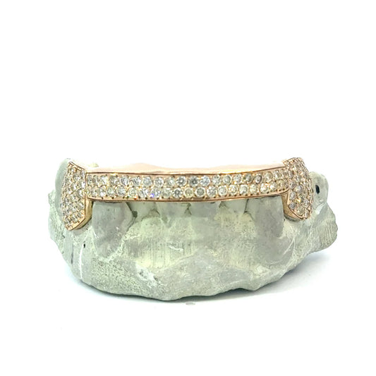 Custom Two Row Diamond Bar Grillz with Diamond Fangs