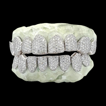 925 Sterling Silver Iced Out Moissanite Grillz Set on Dental Mold