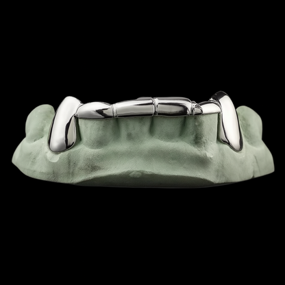 Custom 2 Teeth Fangs With Front Bar Gold Grillz