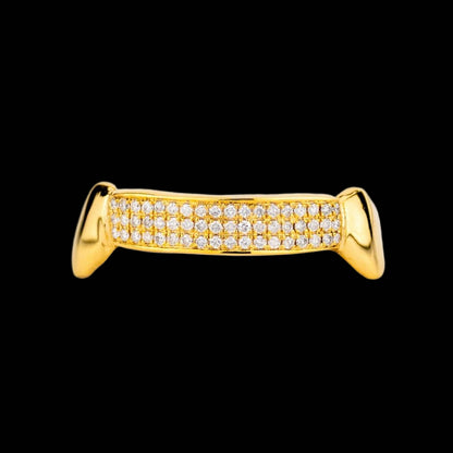 CUSTOM THREE ROW DIAMOND BAR GOLD GRILLZ - Luxurious Iced Out Hip Hop Jewelry