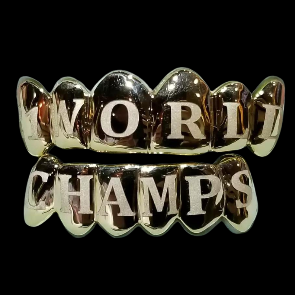 Custom 8 Teeth With Houston Astros World Series & Houston Rockets Edition Gold Grillz