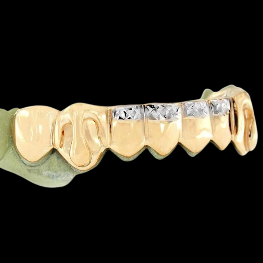 8 Teeth Solid Deep Cut Grillz 2 Teeth with Dripping Gold Grillz