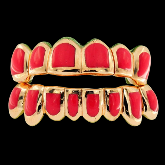 10K Candy Paint Fourteen Teeth Grillz with Light Red Enamel