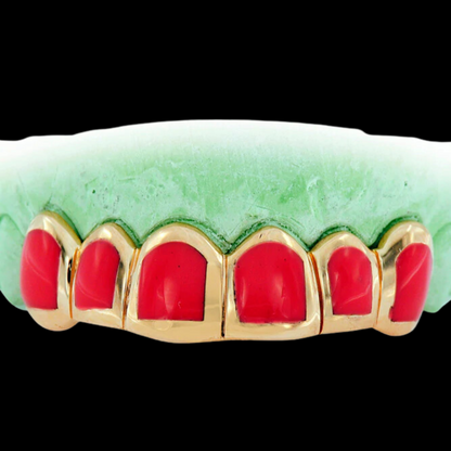 10K Candy Paint Fourteen Teeth Grillz with Light Red Enamel.