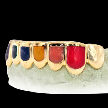 10K Candy Paint Eight Piece Grillz with Six Enamel Teeth.