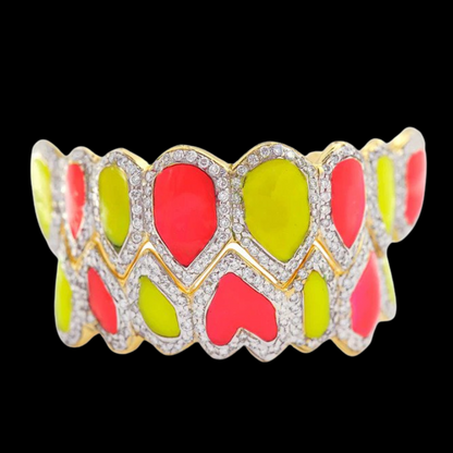 18K Riff Raff Custom Enamel Diamond Grillz.