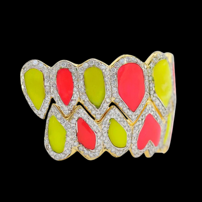 18K Riff Raff Custom Enamel Diamond Grillz.