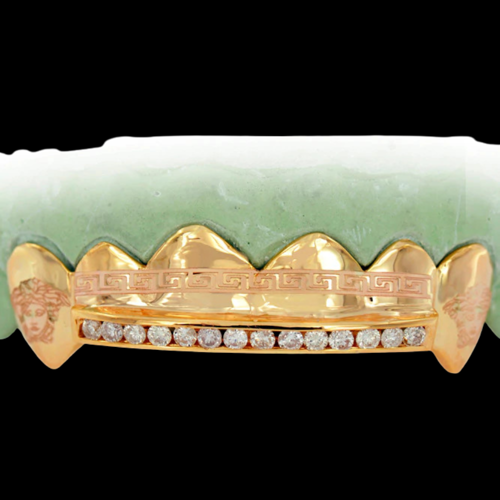 Single Row Channel Set Diamond Engraved Grillz