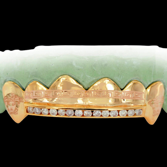 Single Row Channel Set Diamond Engraved Grillz