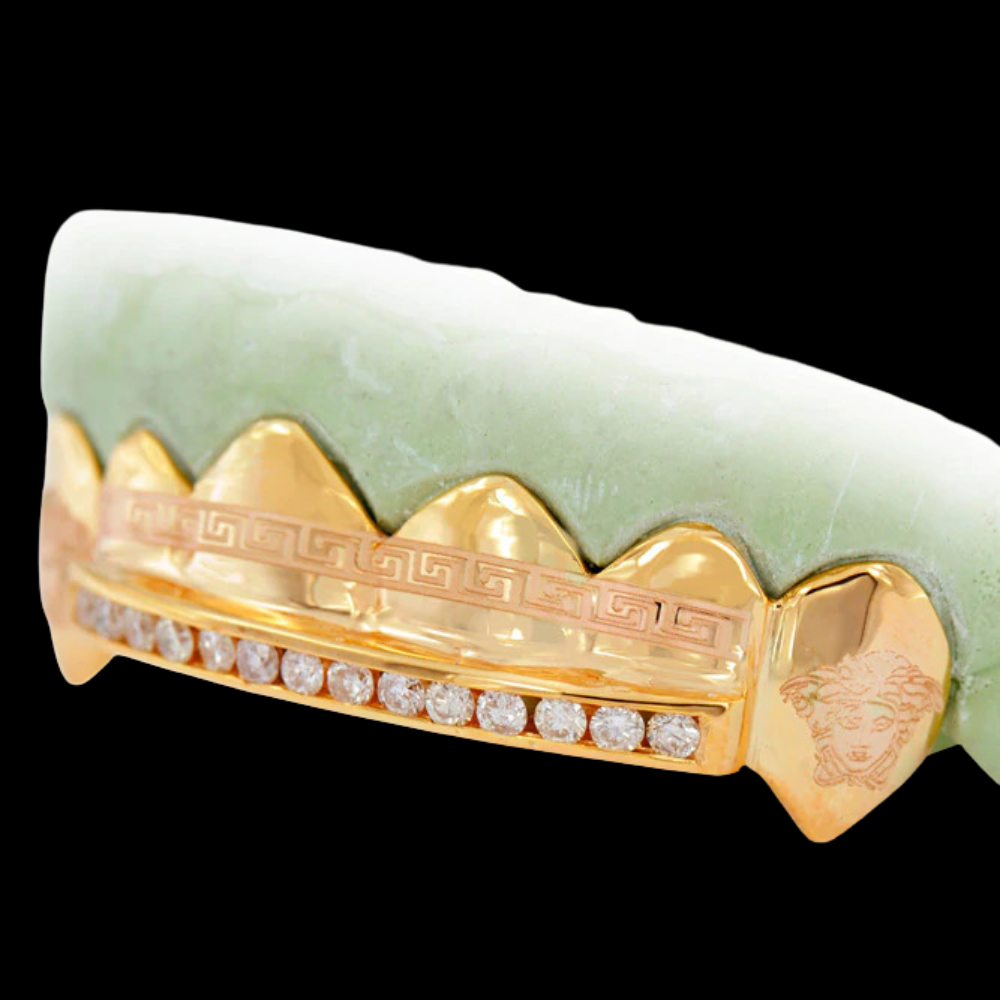 Single Row Channel Set Diamond Engraved Grillz