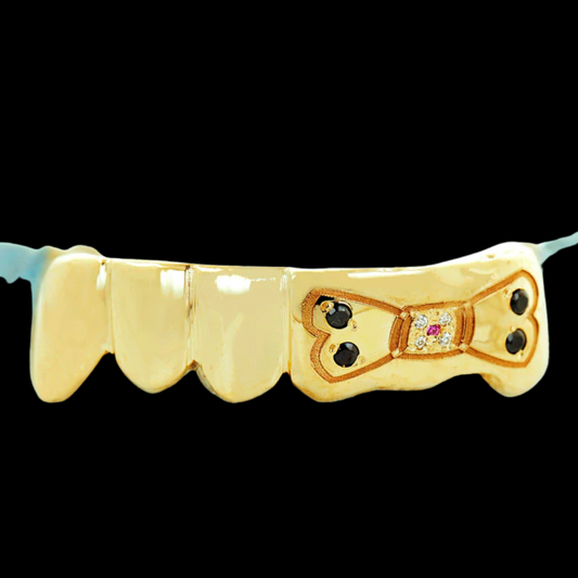 6 Teeth in Yellow Gold with Engraved Dog Bone