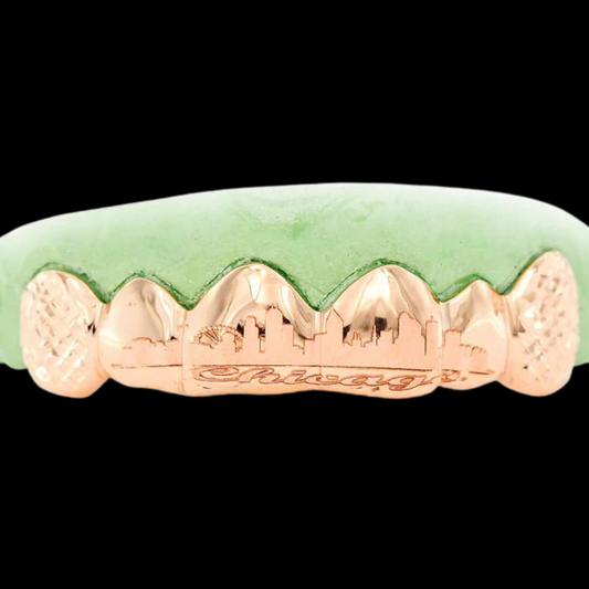 6 Solid 4 Engraved Teeth Yellow Gold Grillz
