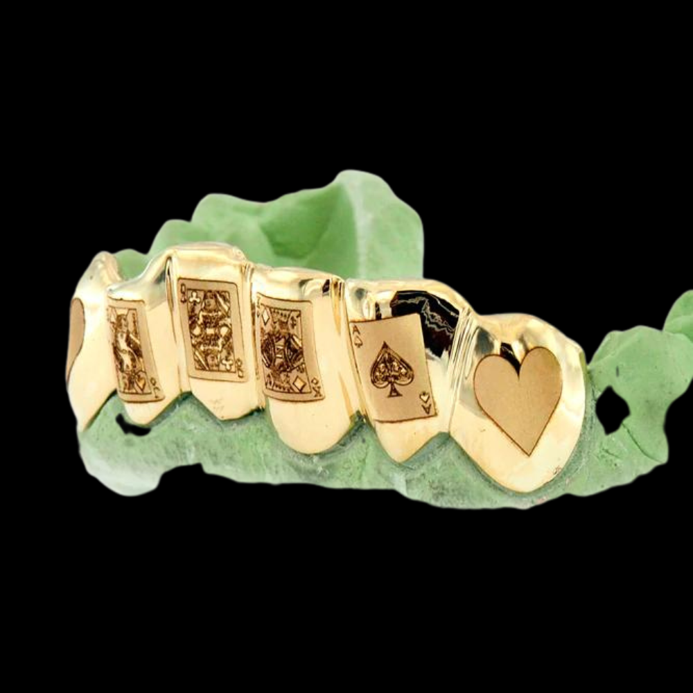 6 Piece Engraved Yellow Gold Grillz