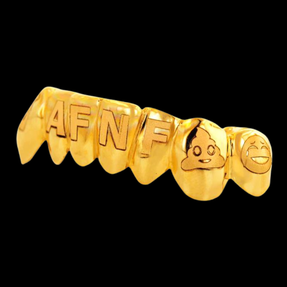 4 Engraved Teeth Yellow Gold Grillz.