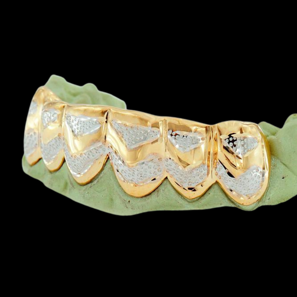 6 Teeth Two Tone Grillz with Diamond Cuts