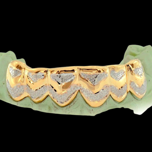 6 Teeth Two Tone Grillz with Diamond Cuts