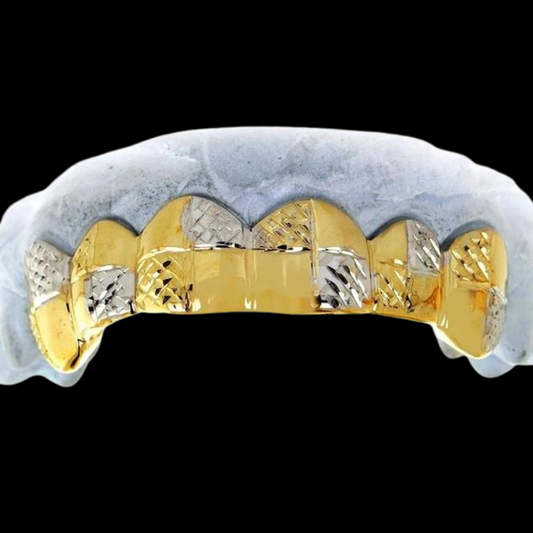 6 Teeth Two-Tone Grillz with Diamond Cuts