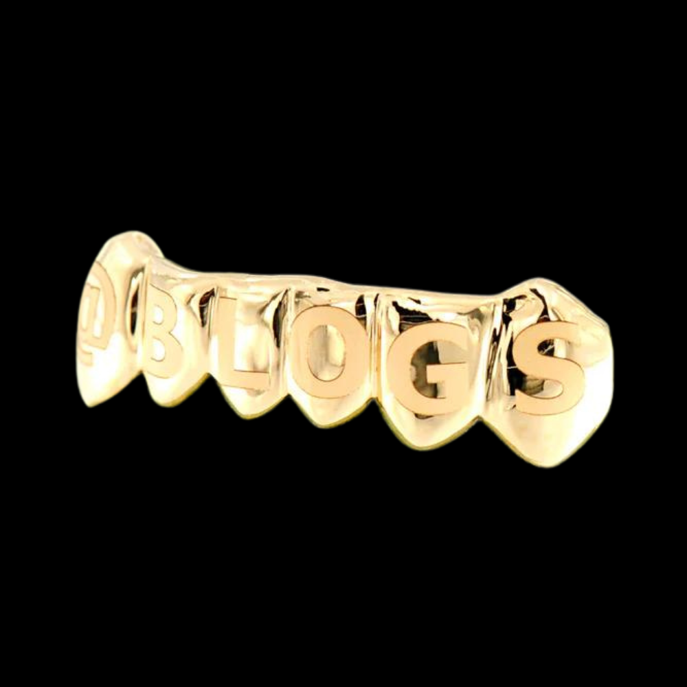 6 Custom Engraved Teeth Yellow Gold Grillz.