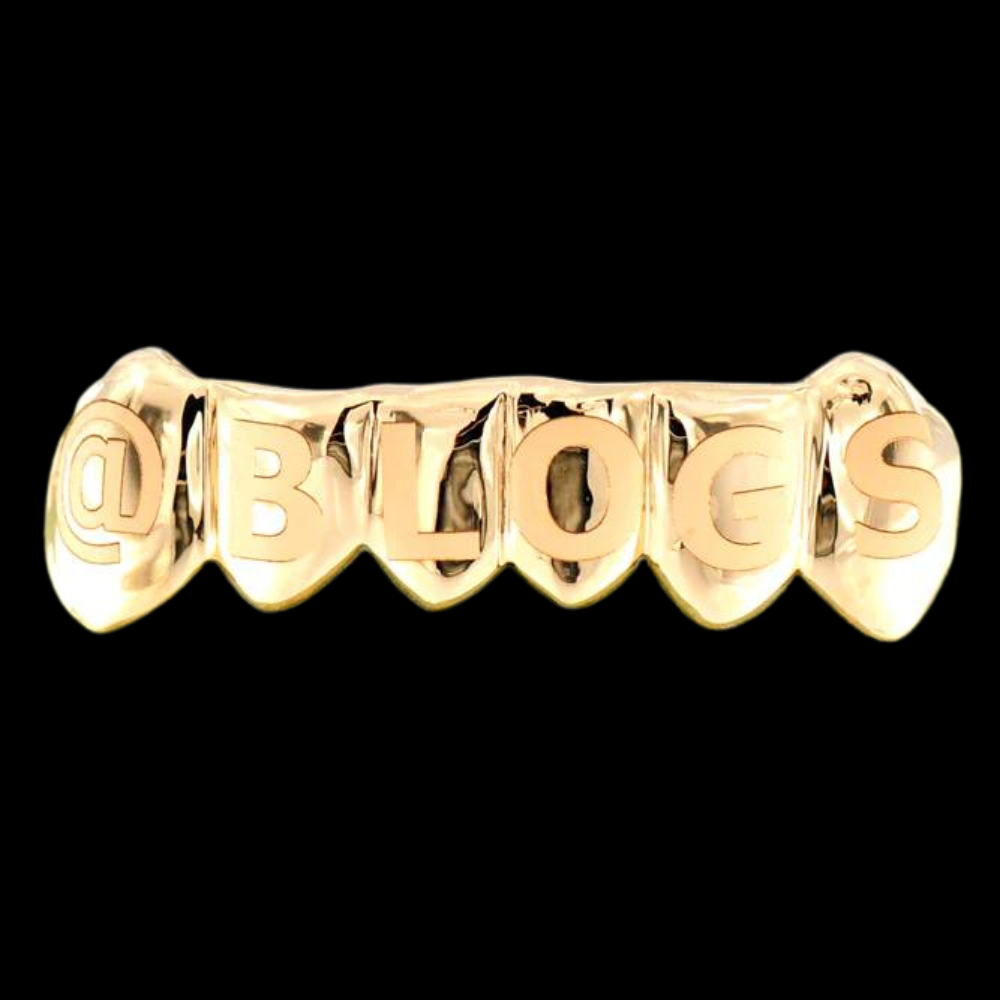 6 Custom Engraved Teeth Yellow Gold Grillz.