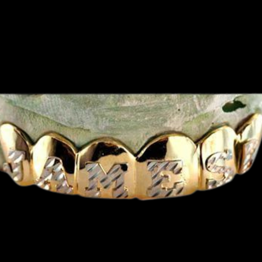 6 Teeth Diamond Cut Name Gold Grillz