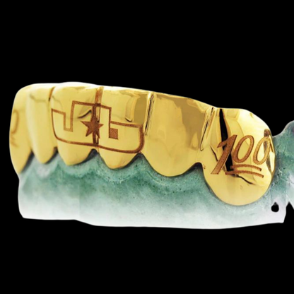 6 Engraved Teeth Gold Grillz.