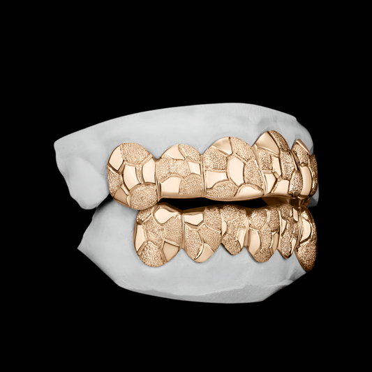 Custom Nugget Style Design Outline Gold Grillz