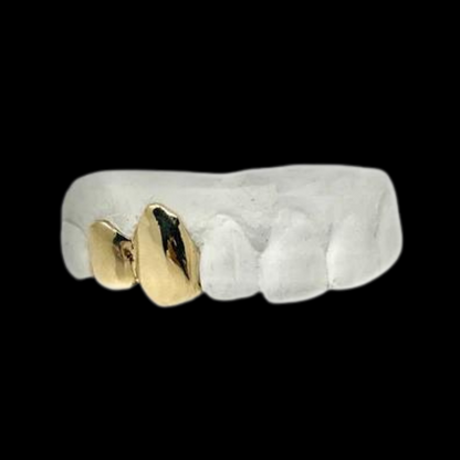 CUSTOM ANY 2 TEETH (CONNECTED) GOLD GRILLZ.