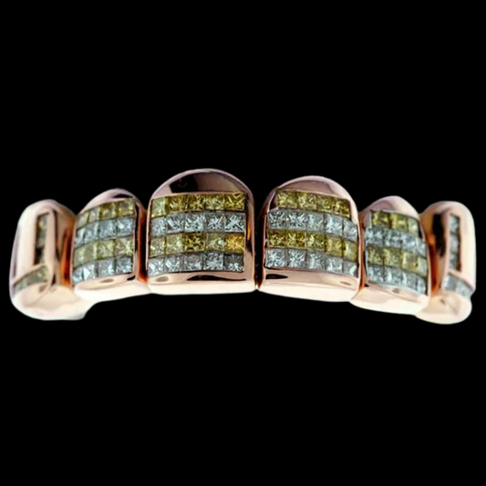 Yellow And White Princess Cut Invisible Set Grillz