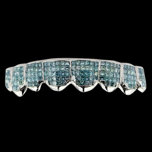 Custom Sky Blue Diamond Hand Set Grillz For Tyga