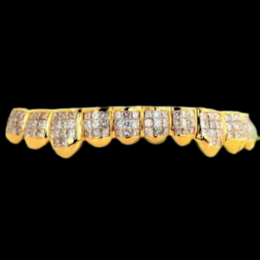 6 Princess Cut Invisible Hand set Diamond Teeth Grillz