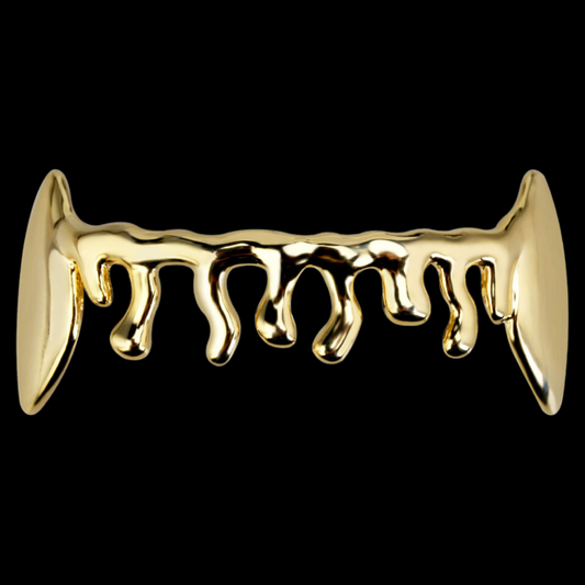 Custom 6 Teeth Drip With Extended Fangs Gold Grillz