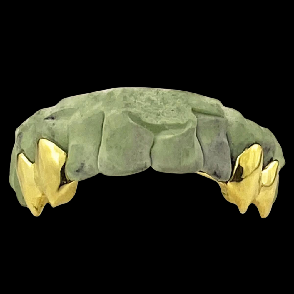 Custom 2:2 Teeth Grillz With Extended Fangs Gold Grillz