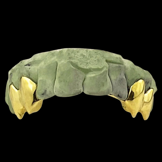 Custom 2:2 Teeth Grillz With Extended Fangs Gold Grillz