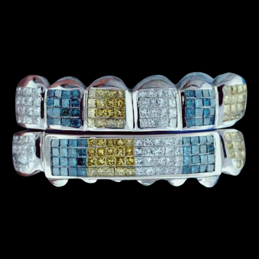 Blue Yellow And White Diamond Invisible Grillz