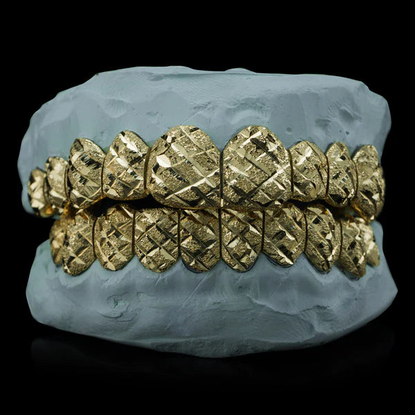 Custom Nugget Cut Diamond Dust Gold Grillz