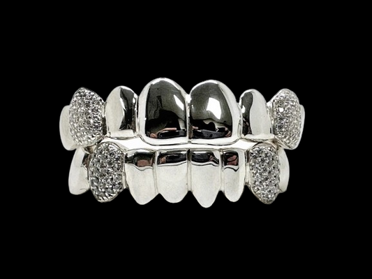 Custom-fit Moissanite Solid 925 Sterling Silver Iced out FANGS Honey Comb Grillz - TYS GRILLZ