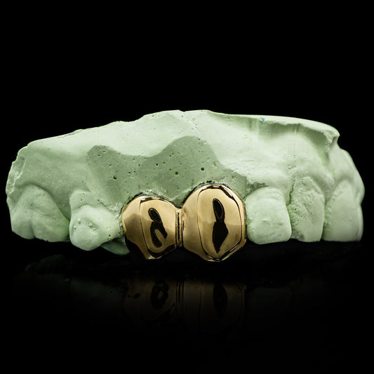 SOLID GOLD DOUBLE CAP TOOTH GRILLZ